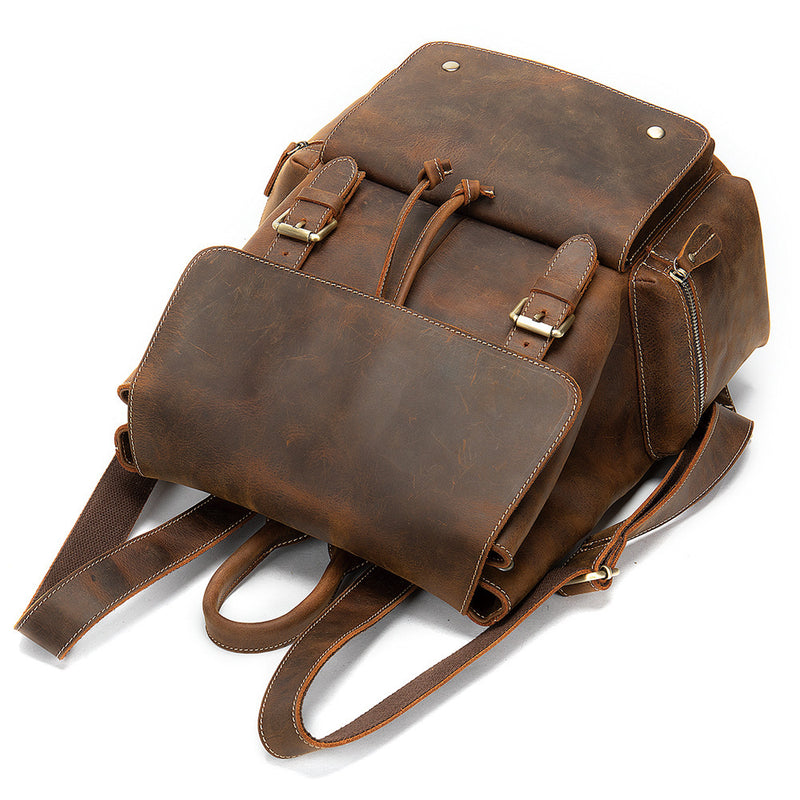 crazy horse leather flap backpack, view 4 - MRSLM