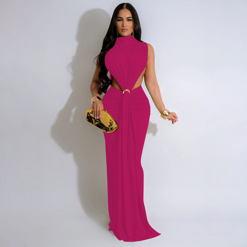 solid color side split sleeveless dress - MRSLM