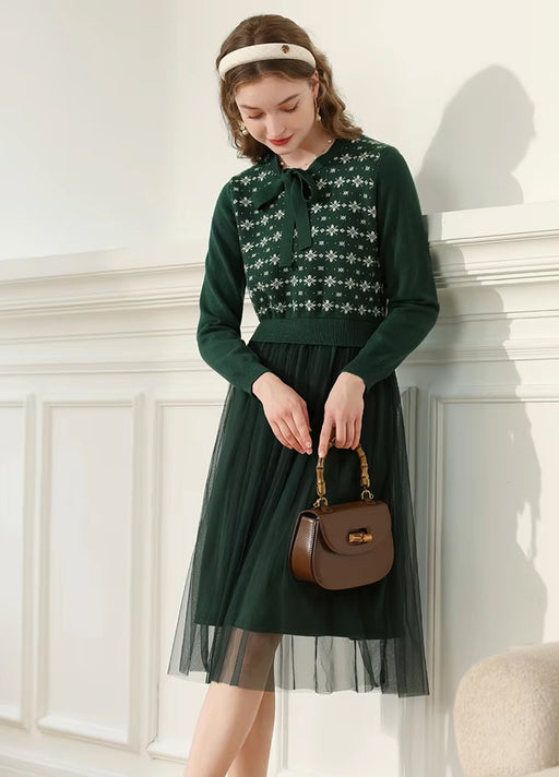 bow knitted winter dress, view 2 - MRSLM