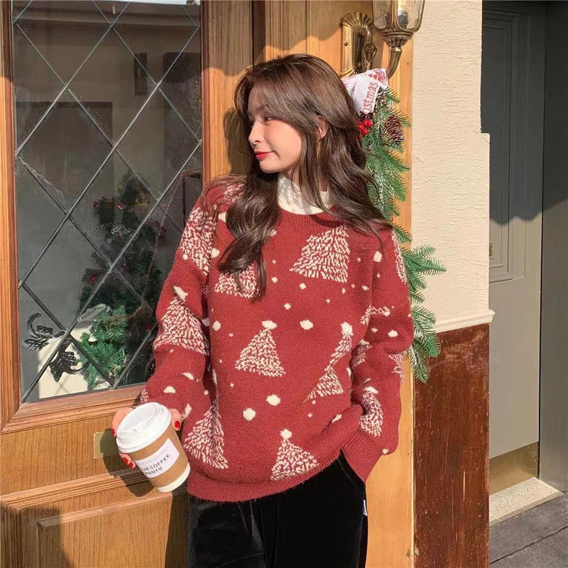 Women's Christmas tree jacquard sweater, view 2 - MRSLM