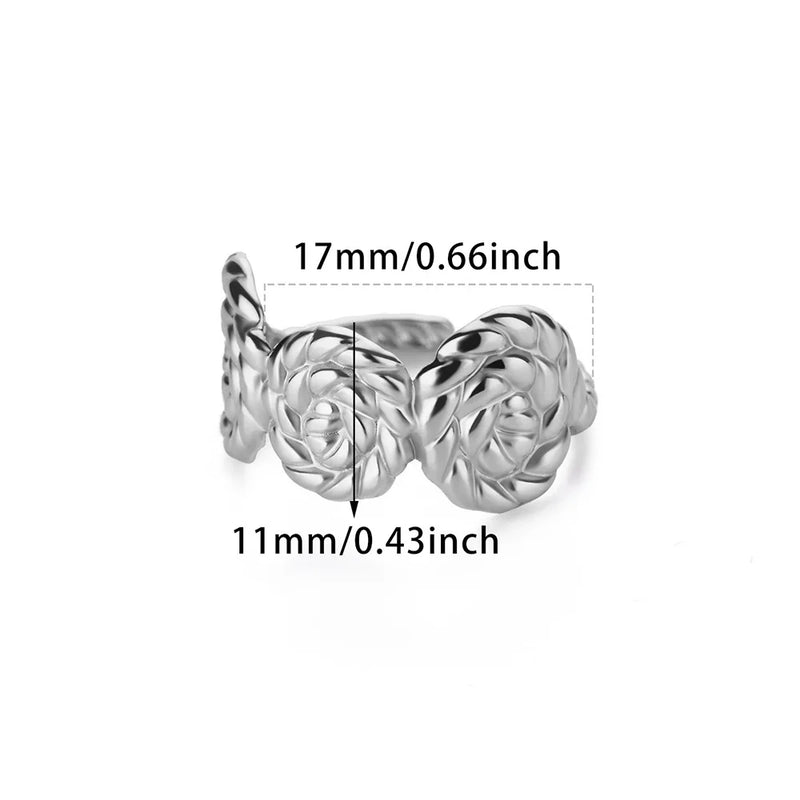 rose flower adjustable stainless steel ring, view 9 - MRSLM
