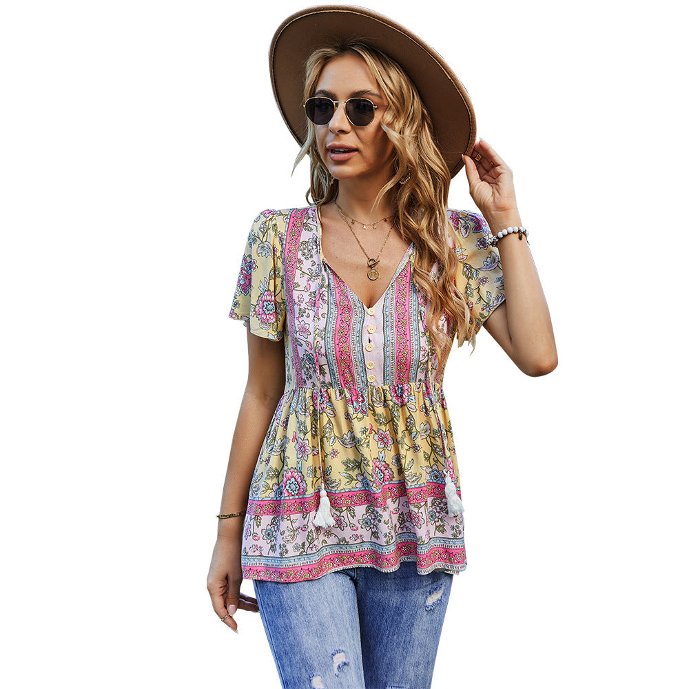 Fashion Women's Wear Bohemian Casual Vacation Style Top