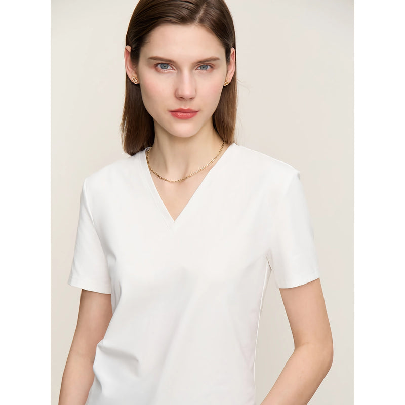 women's embroidered v-neck tee, view 4 - MRSLM