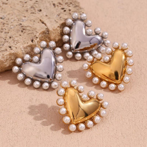 18K gold plated pearl heart hoop earrings - MRSLM