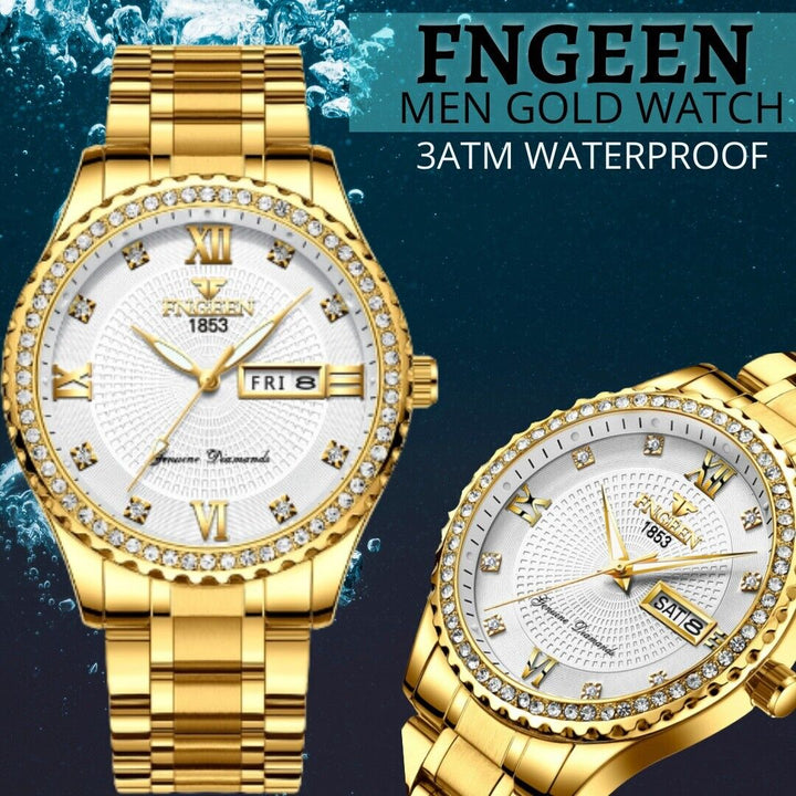 Men's Watch Gold Relojes De Hombre Classic Stainless Steel Quartz Diamond Watch