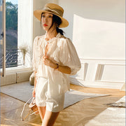 women's lyocell puff sleeve shirt, view 3 - MRSLM