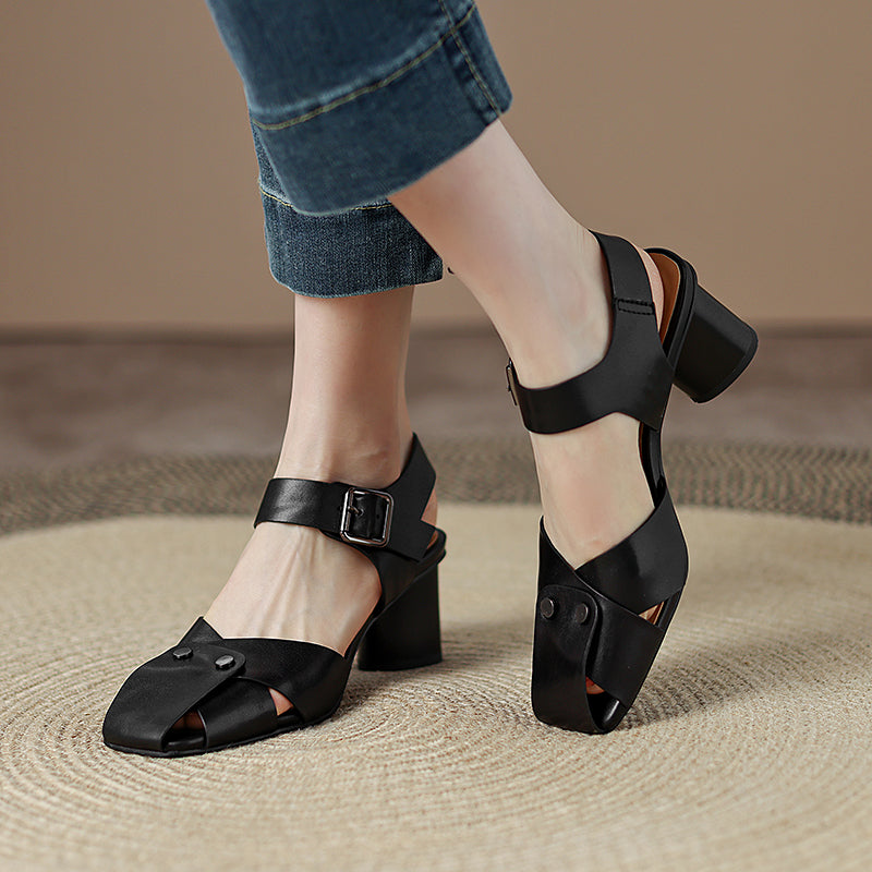 Rivet high heel leather sandals, view 7 - MRSLM