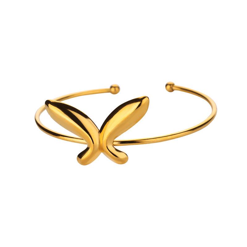 Butterfly cuff bracelet, gold stainless steel, view 2 - MRSLM