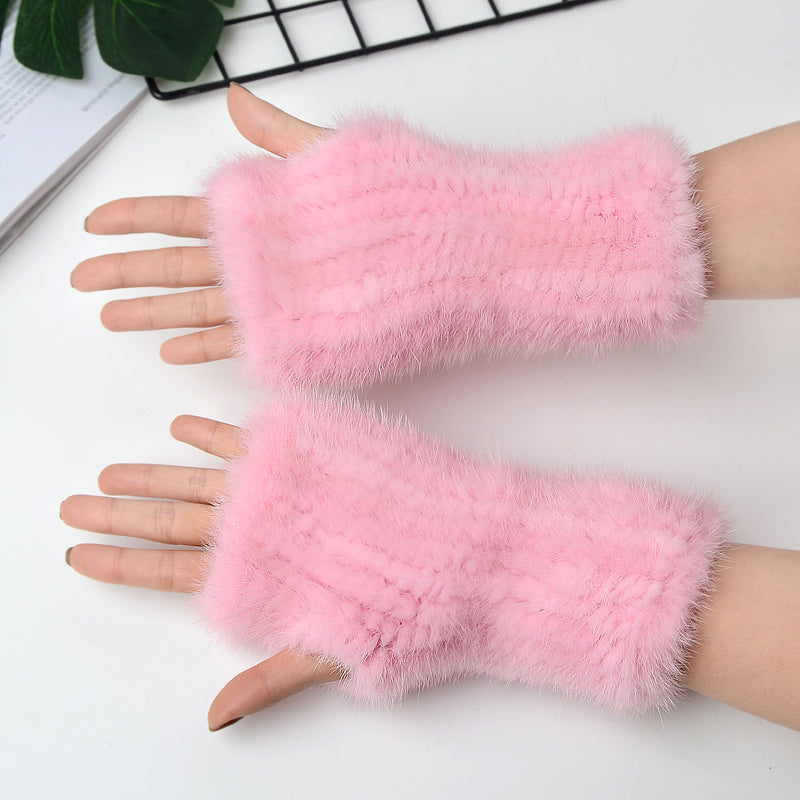 Comfortable winter fur half finger gloves, view 7 - MRSLM