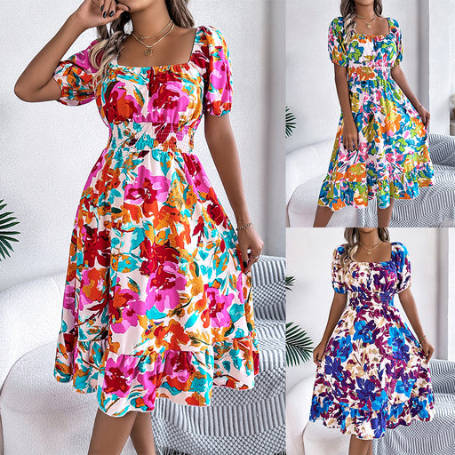 Square collar ruffle A-line dress - MRSLM