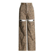 high waist patchwork leopard denim trousers, view 6 - MRSLM