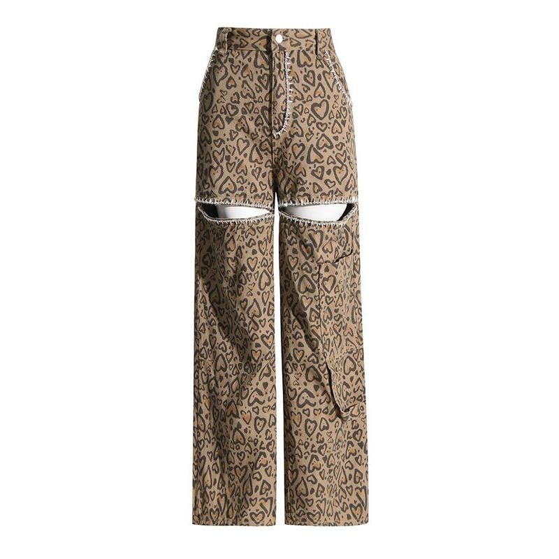 high waist patchwork leopard denim trousers, view 6 - MRSLM