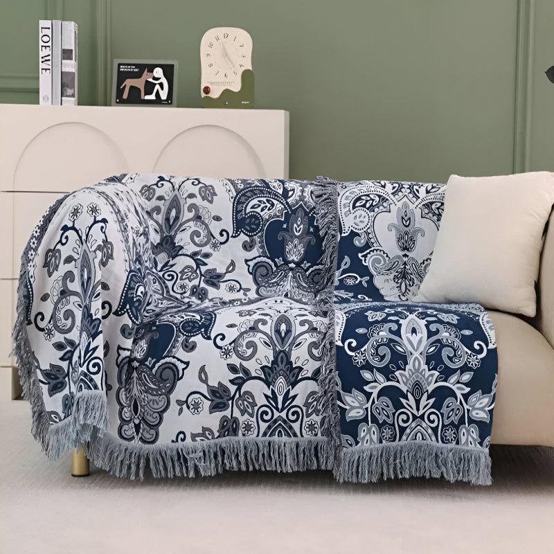 boho multilayer cotton blanket with tassels, view 8 - MRSLM