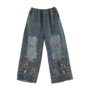 embroidered wide leg denim pants, view 7 - MRSLM