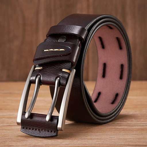 men's 4CM leather belt double pin buckle - MRSLM