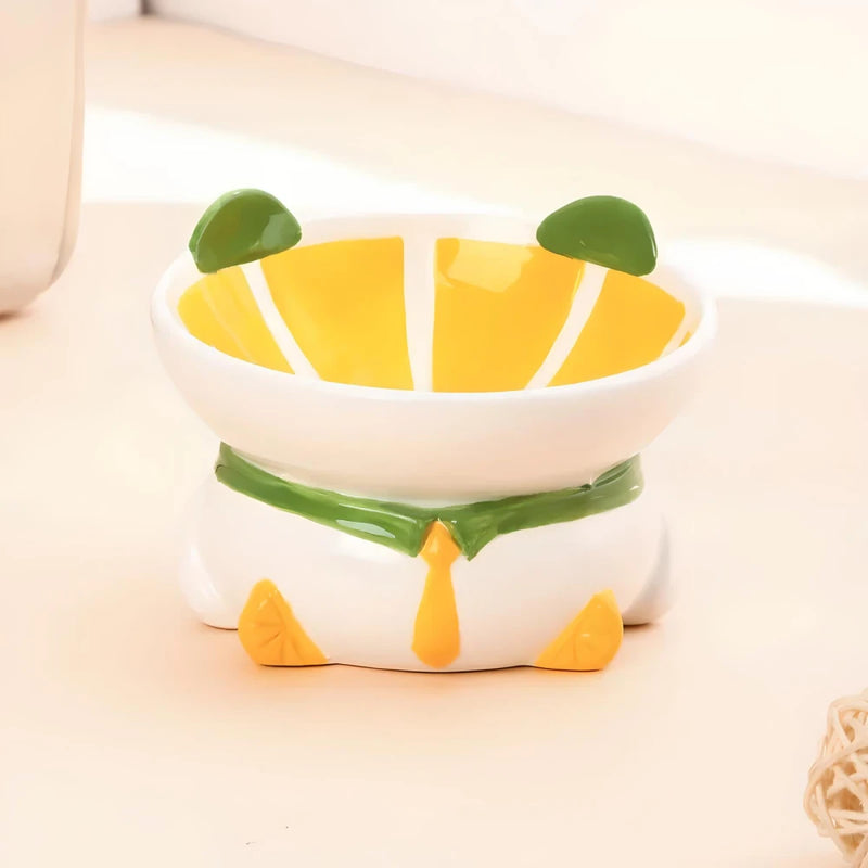 tilted raised ceramic cat bowl, view 2 - MRSLM