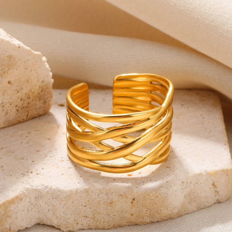 vintage stainless steel adjustable geometric ring, view 3 - MRSLM