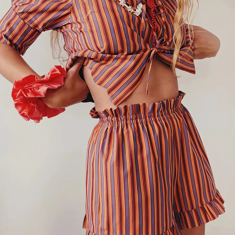 Vintage striped 2-piece summer outfit, view 4 - MRSLM