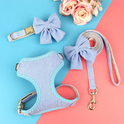 Adjustable mesh dog harness and leash set with bowknot, view 5 - MRSLM