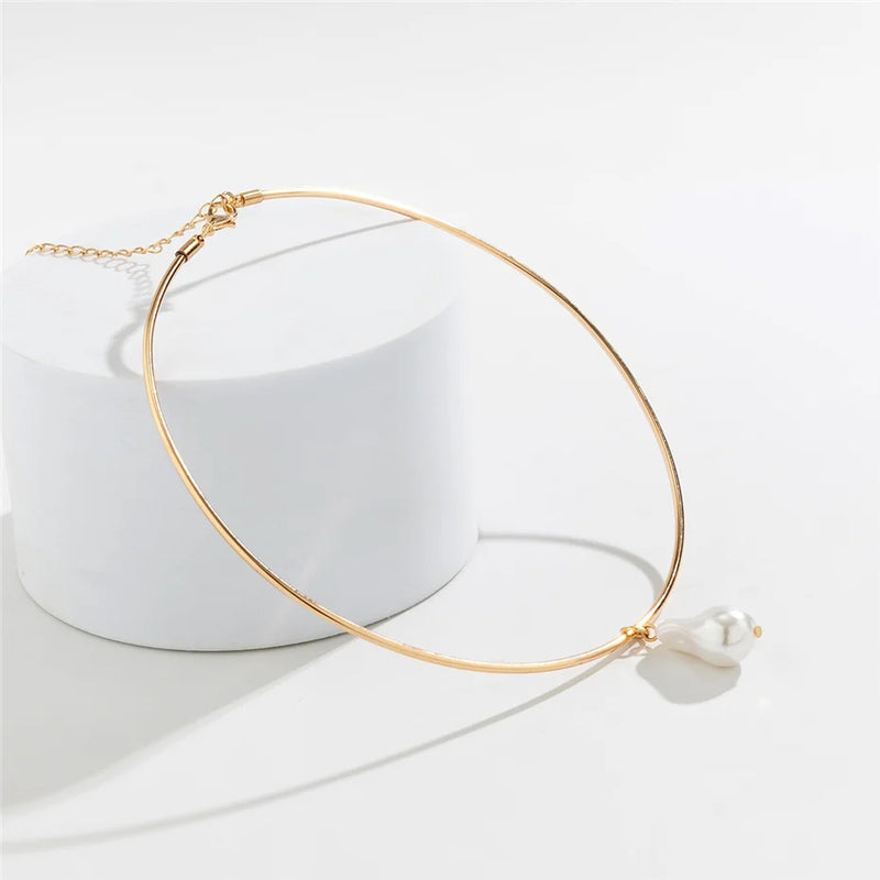 imitation pearl pendant choker necklace - MRSLM