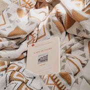 boho geometric cotton knitted blanket, view 5 - MRSLM