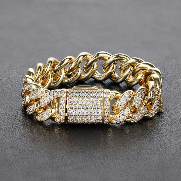 15mm Double Row Full Diamond Cuban Link Zircon Hip Hop Bracelet