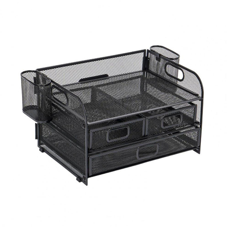 Mesh desk organizer with 3 drawers, view 2 - MRSLM