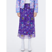 floral print mesh midi skirt, view 4 - MRSLM