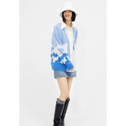 Blue V-neck knit cardigan, view 5 - MRSLM