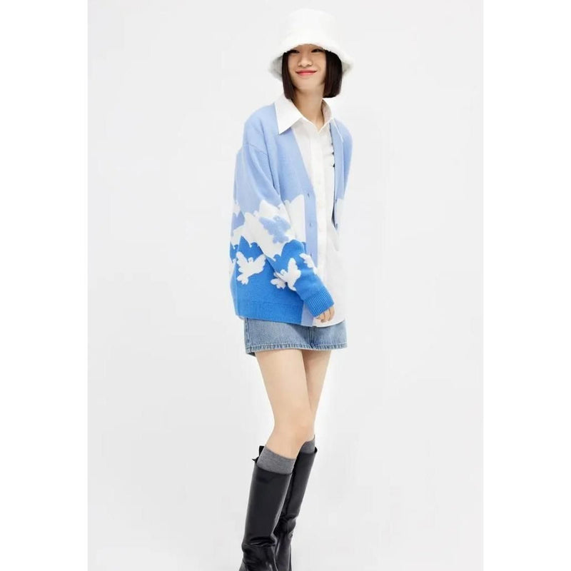 Blue V-neck knit cardigan, view 5 - MRSLM
