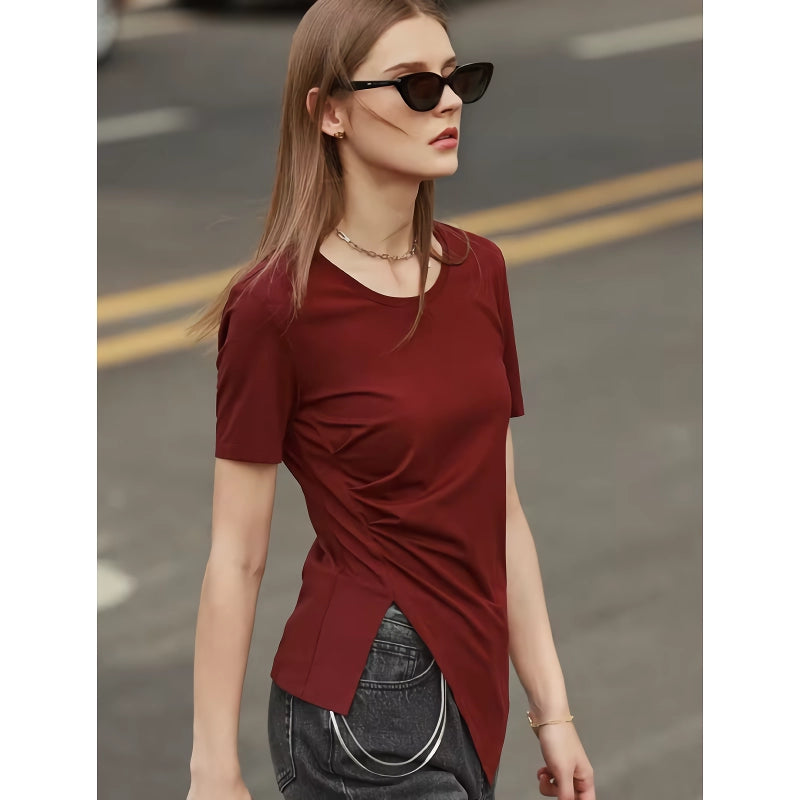 minimalist asymmetric o-neck short sleeve tee, view 6 - MRSLM