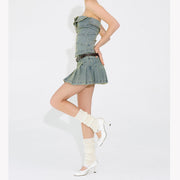 denim top and short skirt two-piece set, view 5 - MRSLM