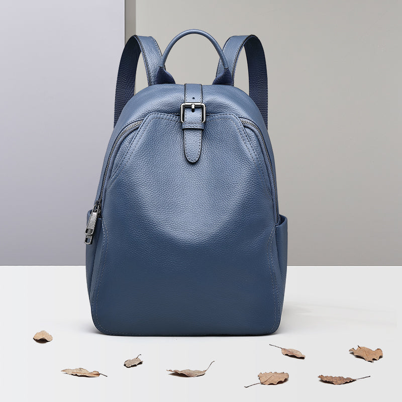 Blue grey leather women backpack, view 2 - MRSLM