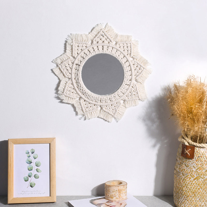 handmade macrame mirror wall hanging, view 2 - MRSLM