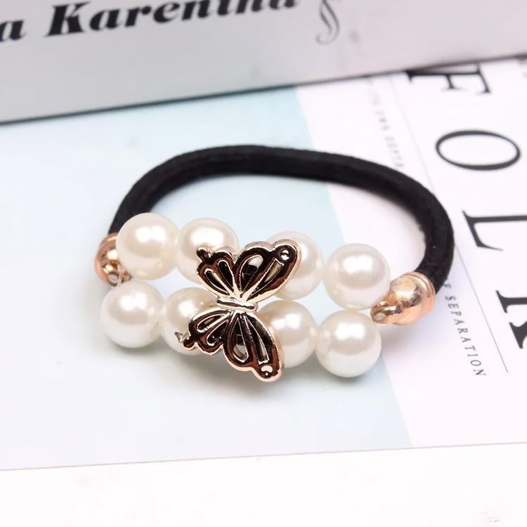 pearl floral elastic hair bands, view 4 - MRSLM