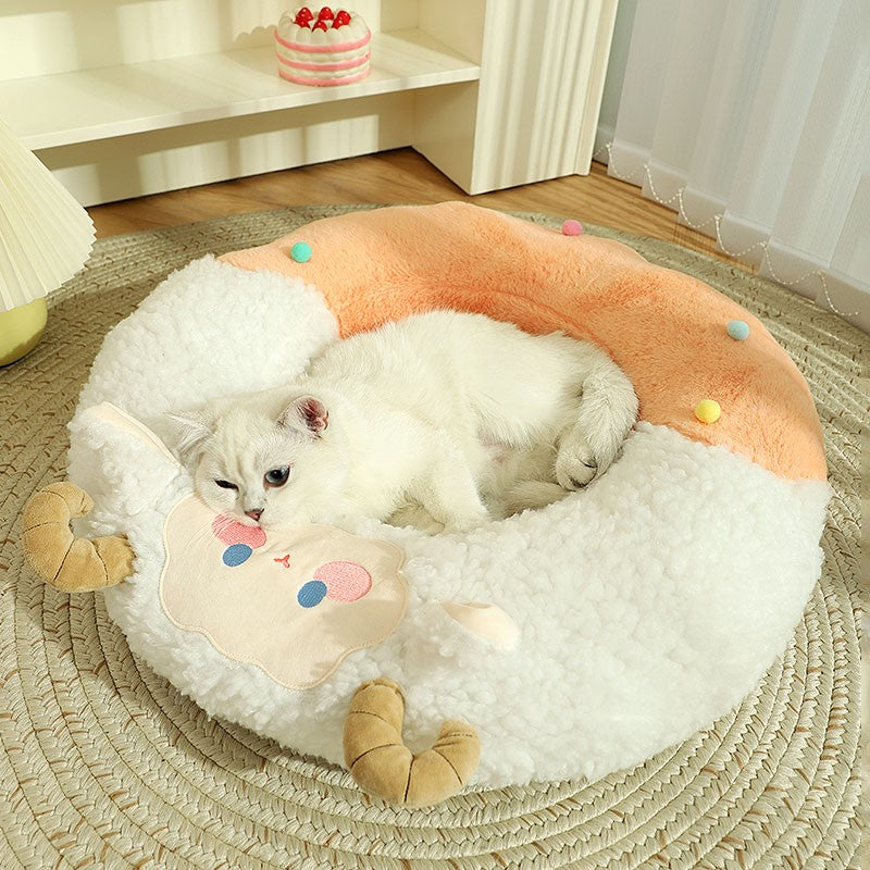 Cozy round plush pet nest bed, view 3 - MRSLM