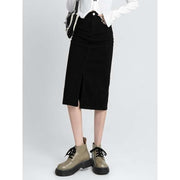 high waist denim pencil skirt, view 2 - MRSLM