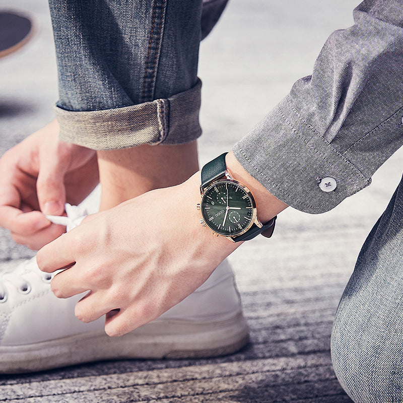 men's calendar leather quartz watch, view 3 - MRSLM