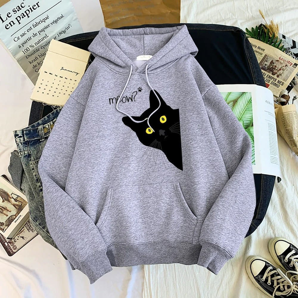 Personalized Black Cat Hooded Sweater Fleece Padded Coat Plus Size