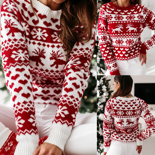 Women's Christmas elk and snowflake jacquard sweater - MRSLM