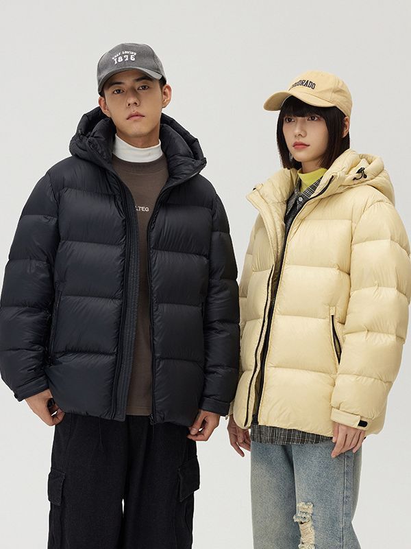 Down Jacket Thickened Couple Winter Windproof Coat Solid Color Hooded