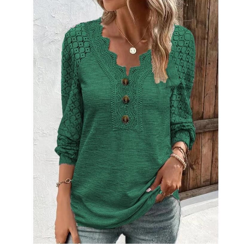 women's slim long sleeve lace top, view 4 - MRSLM