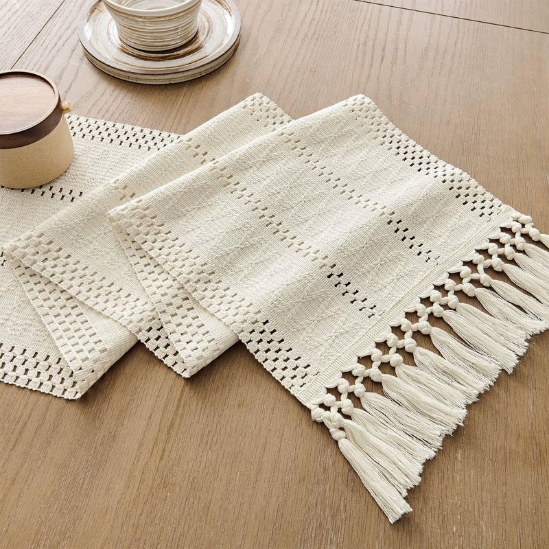 boho table runner with tassels, view 5 - MRSLM