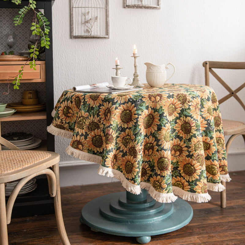 jacquard sunflower round tablecloth, view 2 - MRSLM