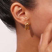 double layer banana shaped gold earrings, view 3 - MRSLM