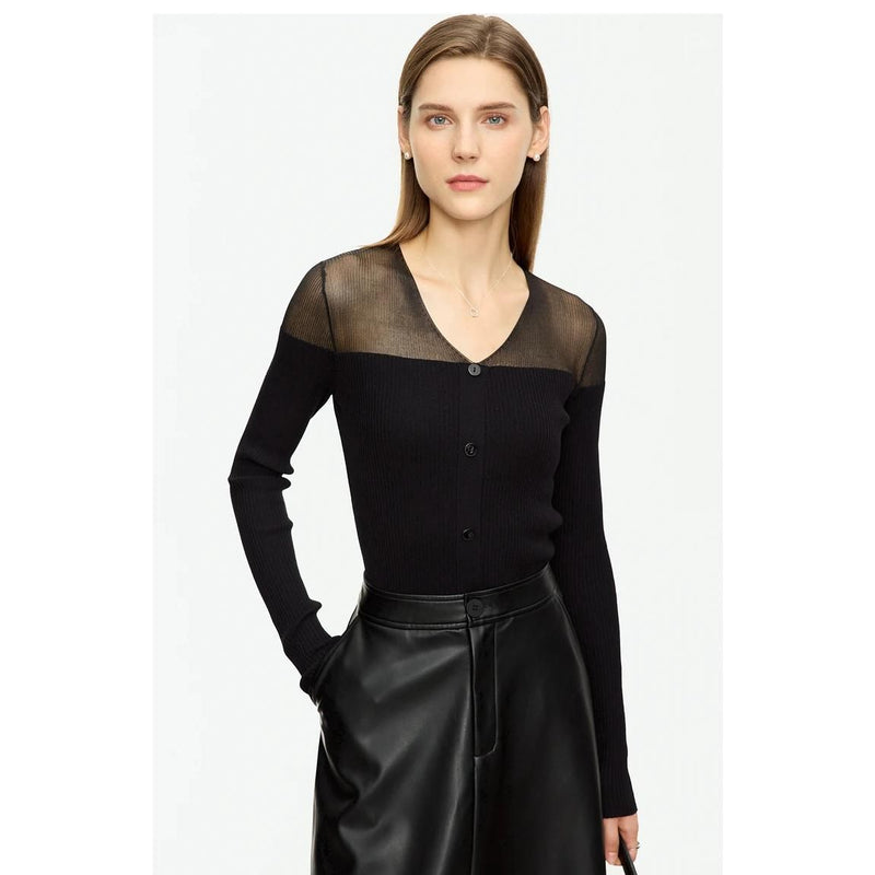 patchwork v-neck sweater, view 8 - MRSLM
