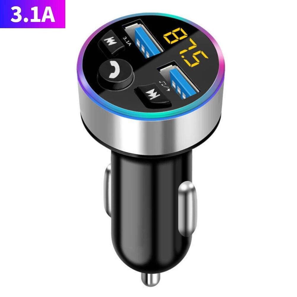 Bluetooth 5.0 Car FM Transmitter with Dual USB PD Charging & LED Backlit MP3 Player