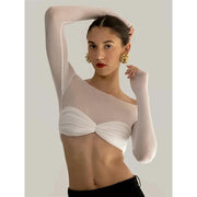 off-shoulder mesh crop top, view 3 - MRSLM