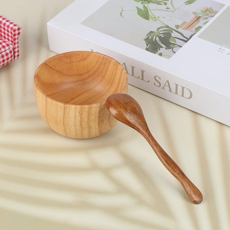 wooden facial mask bowl and spoon set, view 5 - MRSLM