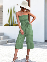 green polka dot tube top jumpsuit, view 3 - MRSLM